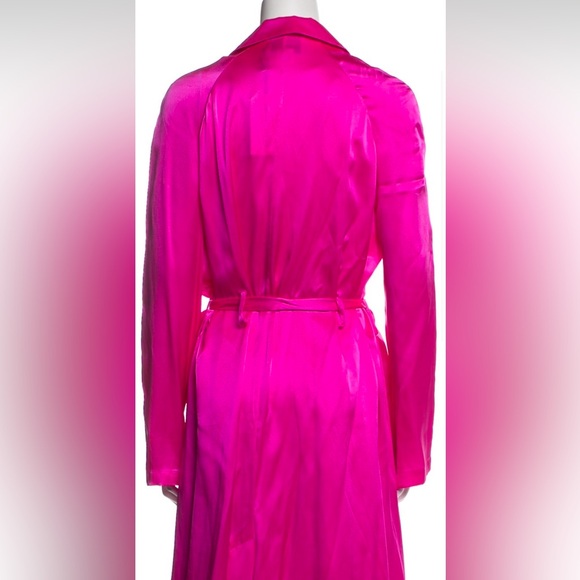 NWT RARE We Are Leone Tallulah Silk Charmeuse Trench Hot Neon Pink Size S/M - Picture 7 of 9